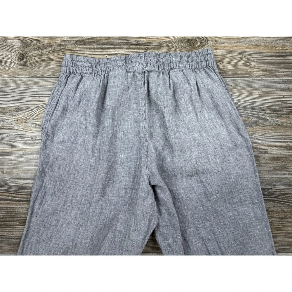 H & M Linen Pants S Chambray Grey Pull-On Light Blue Nautical Beachy Coastal